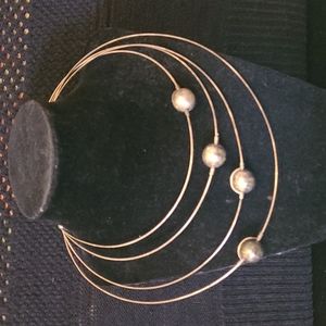 One Size Slip On Silver Toned Choker with Silvwr Toned Beads